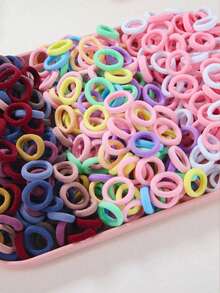 100-500个随机颜色女孩弹力发圈，彩色尼龙小发圈，青少年马尾辫发圈，青少年发饰 - 彩色 - 查看 3
