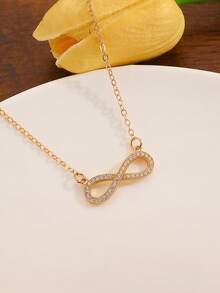1pc 8-Shaped Rhinestone Inlaid Pendant Necklace, Fashionable Minimalist Casual Versatile Creative Design, Jewelry Accessory For Women, Suitable For Daily, Party And Banquet Wear - Yellow Gold - View 2