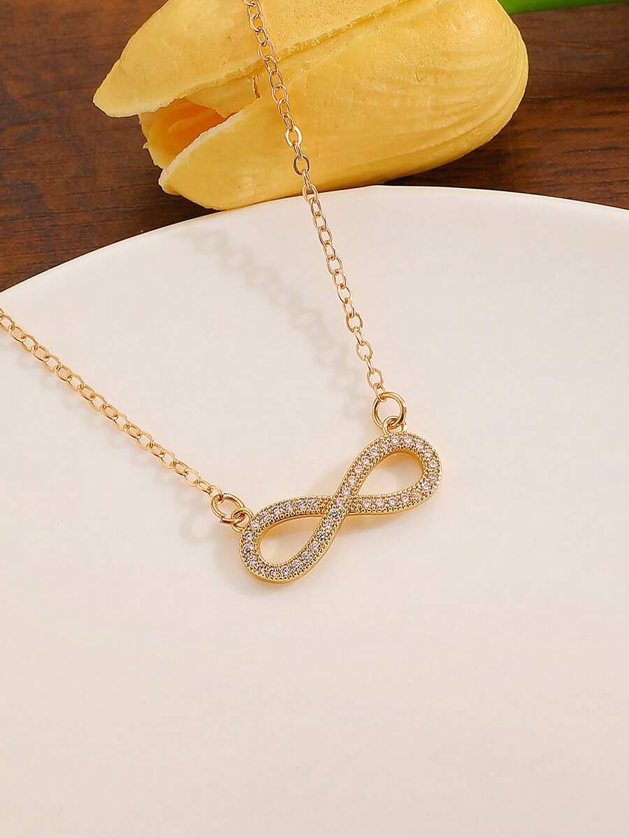 1pc 8-Shaped Rhinestone Inlaid Pendant Necklace, Fashionable Minimalist Casual Versatile Creative Design, Jewelry Accessory For Women, Suitable For Daily, Party And Banquet Wear