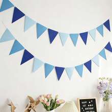 12pcs Multicolor Felt Triangle Pennant Flags, Bulk, Suitable For Grand Opening, Carnival Theme Birthday Party Decoration, Outdoor Events, Classroom Decor, Christmas And Other Occasions - Blue - View 6