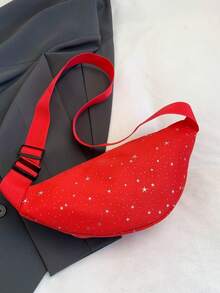 Nueva bolsa de cintura de nailon de unicolor, bolsa de pecho cruzada, bolso de mano con forma de dumpling de PU de moda para mujeres - Rojo - Ver 7