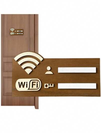 2D木质无线网络密码板 - 无需电源，轻松展示和分享路由器密码；可重复使用且可书写，适用于家庭、企业、酒店、餐厅和超市；可粘贴在墙上作为装饰。