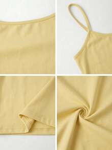 Vaiaye 女士时尚内衣风上衣，春夏条纹印花圆领修身休闲度假性感吊带背心，适合海滩度假和日常休闲穿着。 - 黃色 - 查看 11