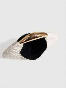 极简编织手提包，女士白色时尚托特包，新款钱包，时尚女士包，新月形包 - 白色 - 查看 3