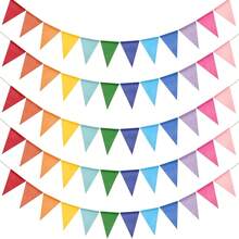 12面/套彩色三角旗，适用于生日派对、婚礼装饰、户外派对，防水亚麻质感三角旗，每串4米，可重复使用 - 查看 6