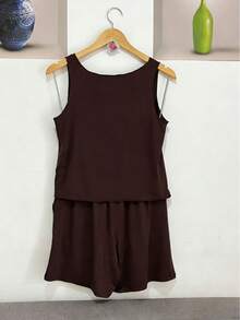 Cropped Sleeveless Vest - Óxido marrón - Ver 3