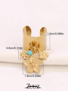 1件装时尚海洋设计不锈钢珍珠贝壳海星花朵吊坠戒指，宽开口戒指，女士珠宝礼物，适合女性日常派对佩戴。 - 戒指 - 查看 5