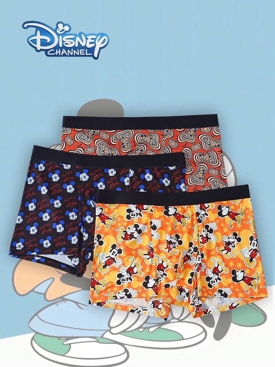 Disney 3条装卡通涂鸦印花男士内裤，松紧腰带男士平角内裤 - 彩色 - 查看 1