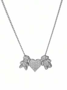 A Unisex Micro Pave Heart & Human Pendant Necklace,Perfect For Daily Wear And Gifting - One Size Fits All - View 5