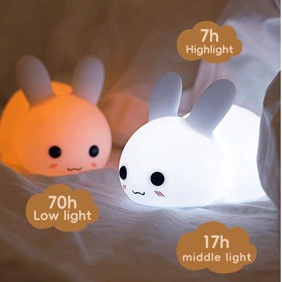 可爱兔子夜灯，7色可调，带睡眠定时器，房间装饰灯，柔软硅胶兔子卧室灯，适合作为礼物