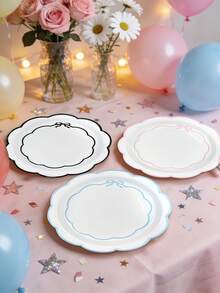 Bộ 10/20/30 chiếc đĩa giấy 7 inch/9 inch màu xanh dương, hồng, đen, viền lượn sóng, đĩa tráng miệng hình nơ, đĩa ăn tối, thích hợp cho đám cưới, tiệc sinh nhật, trang trí bàn ăn. - Ren nhiều màu - Xem 4