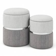 COSTWAY Height Ottoman Set Of 2, Home 2Pcs Upholstered Nesting Stool With Storage, Soft Velvet/Linen Surface, Entry Shoe Changing Footrest Stool, Compact Side Table Vanity Stool For Living Room, Bedroom - Beige - View 9