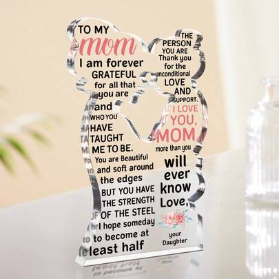 Acrylic Figurine Of Mother And Daughter Hugging Each Other, A Thank You Gift From Daughter To Mother, A Mother's Day Gift Plaque For Mother, A Modern Desktop Decoration With A Loving Message From Daughter To Mother