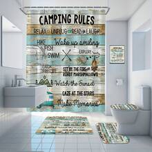 Farmhouse Style "Camping Rules" Shower Curtain Set, Includes Rug And Toilet Seat Cover: 71" X 180" Curtain, 29.5" X 75" Rug, And 18.5" X 14.5" Seat Cover - Multicolor - View 17