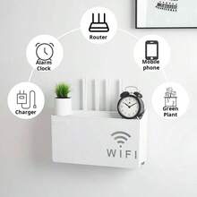 1pc Wall-Mounted WiFi Router Storage Holder, Wireless Device Organizer For Home/Living Room - Black - View 2