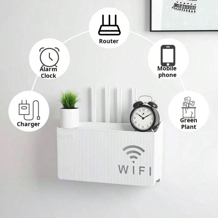 1pc Wall-Mounted WiFi Router Storage Holder, Wireless Device Organizer For Home/Living Room