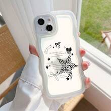 1个透明波浪形保护壳，饰有豹纹、星星、蝴蝶结、字母元素，适合日常使用，兼容 17 Air/17 Pro/17 Pro Max/17/16 e/16/15/14/13/12/11/X/Xr/8/7/Galaxy A14/A15/A54/S24/S24 Ultra系列 - 無色 - 查看 3