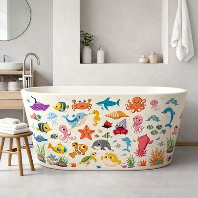 Hai tờ (gồm 25 miếng) Hình dán cá nhiệt đới nhiều màu sắc cho bồn tắm, hình dán chủ đề dưới nước, hình dán vinyl chống trượt cho bồn tắm và vòi sen, chống thấm nước, tự dính, có thể tháo rời, hình dán sinh vật biển để trang trí phòng tắm vui nhộn.