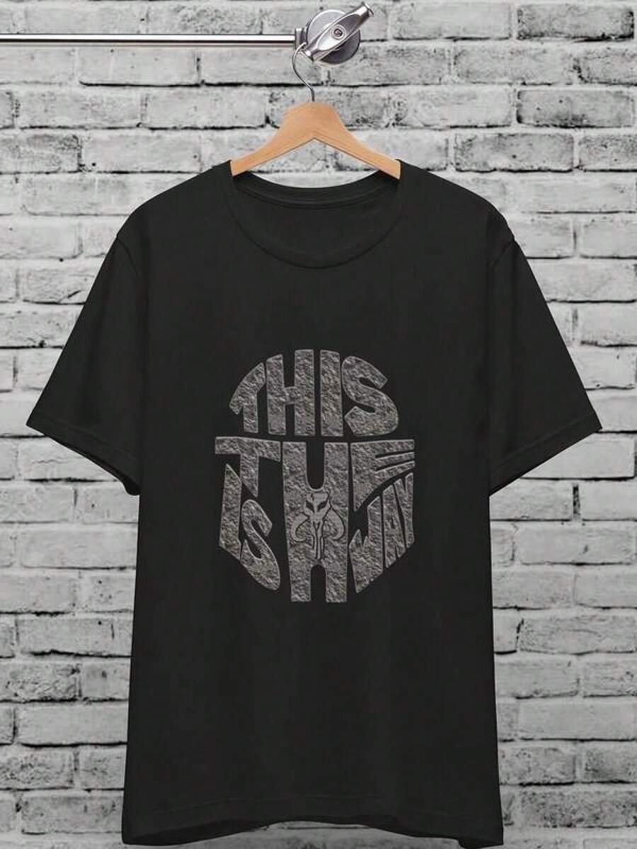 This Is The Way Uni T-Shirt For & Wo, Mandalorian Shirt, Baby , Birthday Gift, Funny Shirt, Stars Wars, Grogu Jedi Sith Tee, Sci Fi 90s 180 Grams Pure Cotton T-Shirt Features The Y2K Style American Streetwear. It Is Suitable For Both Men And Women And Can Be Worn For Daily Leisure, Queuing, And During Holidays. - Black - View 1