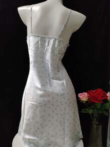 性感睡衣，缎面长袖吊带睡裙，带胸垫，丝滑家居服，可作外穿，含睡袍 - 淺藍色 - 查看 2