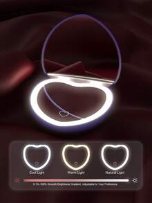 Rechargeable Heart-Shaped Portable Makeup Mirror, 2X Magnification LED Makeup Mirror With 3-Color Adjustable Lighting, Compact Beauty Mirror With Light - 紫色 - 查看 4