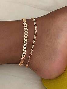 Set Of 3 Unique Design Gold Chain Anklets, Beach And Urban Style, Suitable For Women's Daily Wear, A Great Gift For Friends. - Gold - View 1