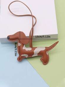 1pc PU Leather Dachshund Keychain - Handmade Cartoon Dog Bag Charm, With Cute Puppy Design, Suitable For Keys, Backpacks Or Car Accessories, Packaging Decor | Cartoon Dog Design | Colorful Keyring, Dog Accessories - 米色 - 查看 2
