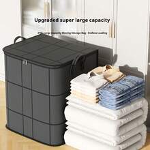1pc Black Foldable Wardrobe Storage Box, Stackable Large Capacity Storage Box, Space Saving Quilt Storage Box Thickened Moving Packaging Bag, Clothes Quilt Foldable Storage Box, Household Double Chain With Handle Clothes And Bedding Sorting Bag, Suitable For Moving, Travel, Storage Baskets, And Bed Bottom Storage Bag - Multicolor - View 9