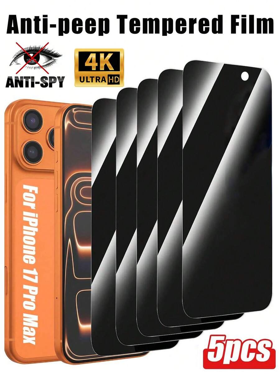 隐私防窥钢化玻璃屏幕保护膜5片装，兼容 17/17 Air/17 Pro/17 Pro Max/16/16 Pro/16 Pro Max/15/14/13/12/11 Pro Max/XR/X/XS Max，防刮花、防摔、防水、防指纹，春季生日礼物
