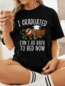 Cool Graduation Shirts I Graduated Can I Go Back To Bed Now T-Shirt - 黑色 - 查看 6
