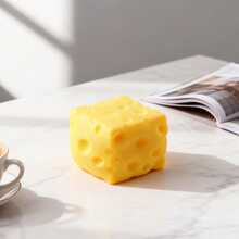 Jumbo Realistic Cheese Squeeze Toy, Slow Rebound Decompression Squishy Tofu Ball, Creative Stress Relief Squeeze Toy, Soft Wet Texture, Great Gift For Birthday, Holiday - Multicolor - View 3