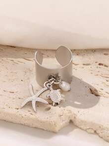 1pc Stainless Steel Starfish Shell Rings For Women Fashion Starfish Finger Open Ring Ocean Vacation Waterproof Jewelry - Ring - View 6