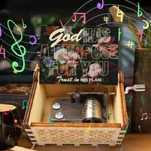 手摇木质音乐盒 - “上帝对你有安排”花卉图案，播放“你是我的阳光”，无需电池，是送给亲人的完美基督教礼物 - 花卉音樂盒 - 查看 9