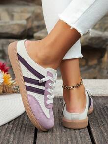 时尚平底女式运动鞋，一脚蹬，休闲百搭。 - 乾枯玫瑰色 - 查看 4