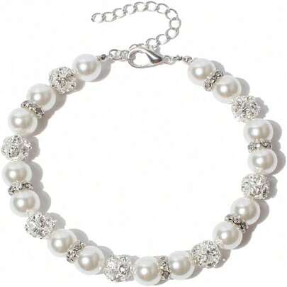Luxury Faux Pearl Pet Collar, Delicate Craftsmanship, Adjustable Size For Practical Use, Inlaid Shiny Rhinestones, Cat/Dog Necklace, Fashionable , Suitable For Daily Wear