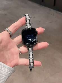 1条女士奢华小巧金属树脂腰带，兼容表带44mm、40mm、42mm、46mm、38mm、49mm、41mm、45mm，优雅设计，兼容 Series 11、10、9、8、7、SE、6、5、4、3、Ultra、2、1，女士礼物 - 銀色 - 查看 1