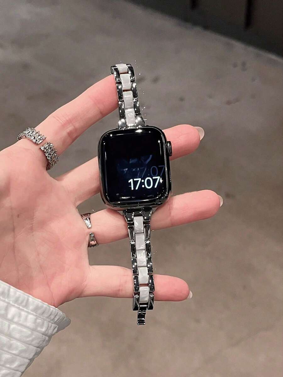 1条女士奢华小巧金属树脂腰带,兼容表带44mm、40mm、42mm、46mm、38mm、49mm、41mm、45mm,优雅设计,兼容 Series 11、10、9、8、7、SE、6、5、4、3、Ultra、2、1,女士礼物 - 銀色 - 查看 1