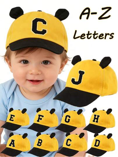 1Pc 26 A-Z Letter Infant Baby Boy Toddler Cute Ears Baseball Cap Children's Adjustable Hat For Kids Girl Boy For Daily Casual Wear