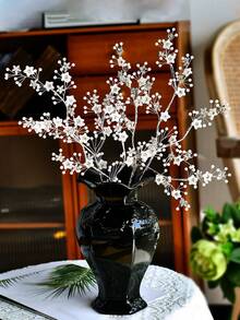 1pc Exquisite White Pearl Flower Artificial Flower With Shiny Silver Rhinestones, Creative Home Decor For Holiday, Wedding, Party, Gathering, Room And Tabletop Decoration - Silver - View 4