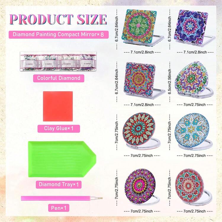 1pc Diamond Painting Craft Kit Mini Mirror, Mandala Pattern PU Leather Material Makeup Mirror - Portable & Compact, Suitable For Quick Touch-Ups During Commute, Shopping, Travel Or Grooming - View 2