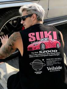 Fractyr 男士时尚休闲街头风背心 | 赛车与英伦元素印花 | 精致设计 | 夏季必备 | 百搭易穿，棉质面料 | 送朋友的最佳礼物 | 展现你的独特个性 - 黑色 - 查看 4