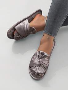 Elegant Faux Silk Twist Bow Comfortable Ladies' House Slippers - Dusty Purple - View 3