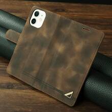 Funda de teléfono de cuero premium con ranura para tarjeta, tapa con cierre magnético, uso empresarial, 6ta generación - Marrón - Ver 7