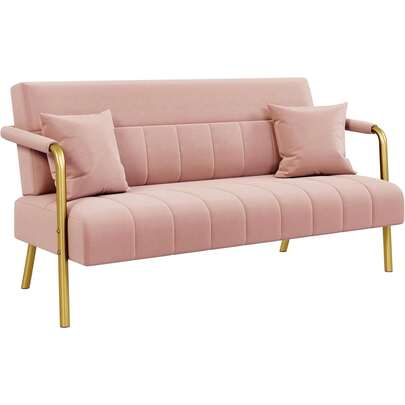 2 Seater Modern Sofa Velvet Fabric Loveseat With Gold-Tone Metal Arms And Legs