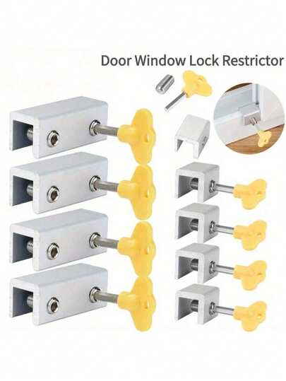 5 piezas Cerraduras ajustables para ventanas corredizas, tope de ventana de aleación de aluminio con llave, adecuado para puertas y ventanas corredizas horizontales