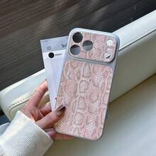 1个粉色豹纹金色元素PU皮革保护壳，适用于苹果17Pro/17/Air/17Promax/11/12/13/14/12 Pro Max/16 Pro/15系列，带镜头保护，节日礼物 - 彩色 - 查看 2