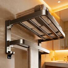 可折叠毛巾架，无需钻孔即可壁挂安装，带挂钩，节省空间的浴室收纳架 - 彩色 - 查看 5