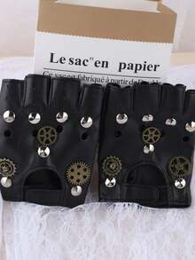 2只装蒸汽朋克手套，PU皮革哥特复古露指手套，带齿轮装饰，适合角色扮演和装扮。这款蒸汽朋克露指哥特复古手套非常适合角色扮演服装、舞蹈、嘻哈、化装舞会、表演、钢管舞、派对音乐会、驾驶、骑自行车、骑摩托车等场合。 - 彩色 - 查看 12