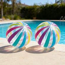 1pc Inflatable Clear Striped Ball, Outdoor Beach Water Game Ball, Thickened PVC Portable Foldable Round Ball, Suitable For Swimming Pool And Beach Party Activities - Multicolor - View 9