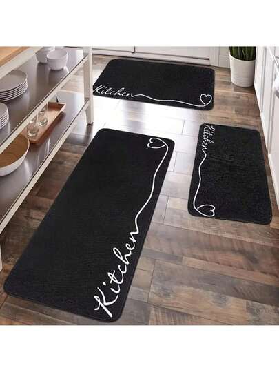 1/2/3pcs Set Kitchen, Simple Kitchen Decorative, Love Kitchen, European Minimalist Style, Comfortable Standing Kitchen, Flannel Material Non-Slip Soft And Comfortable Easy To Clean, Suitable Bedroom, Living Room, Dining Room, Kitchen, Bathroom, Entrance, Laundry Room, Carpet, Floor